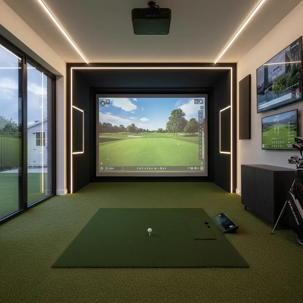 Bahía Compacta con pantalla de impacto y mat de golf